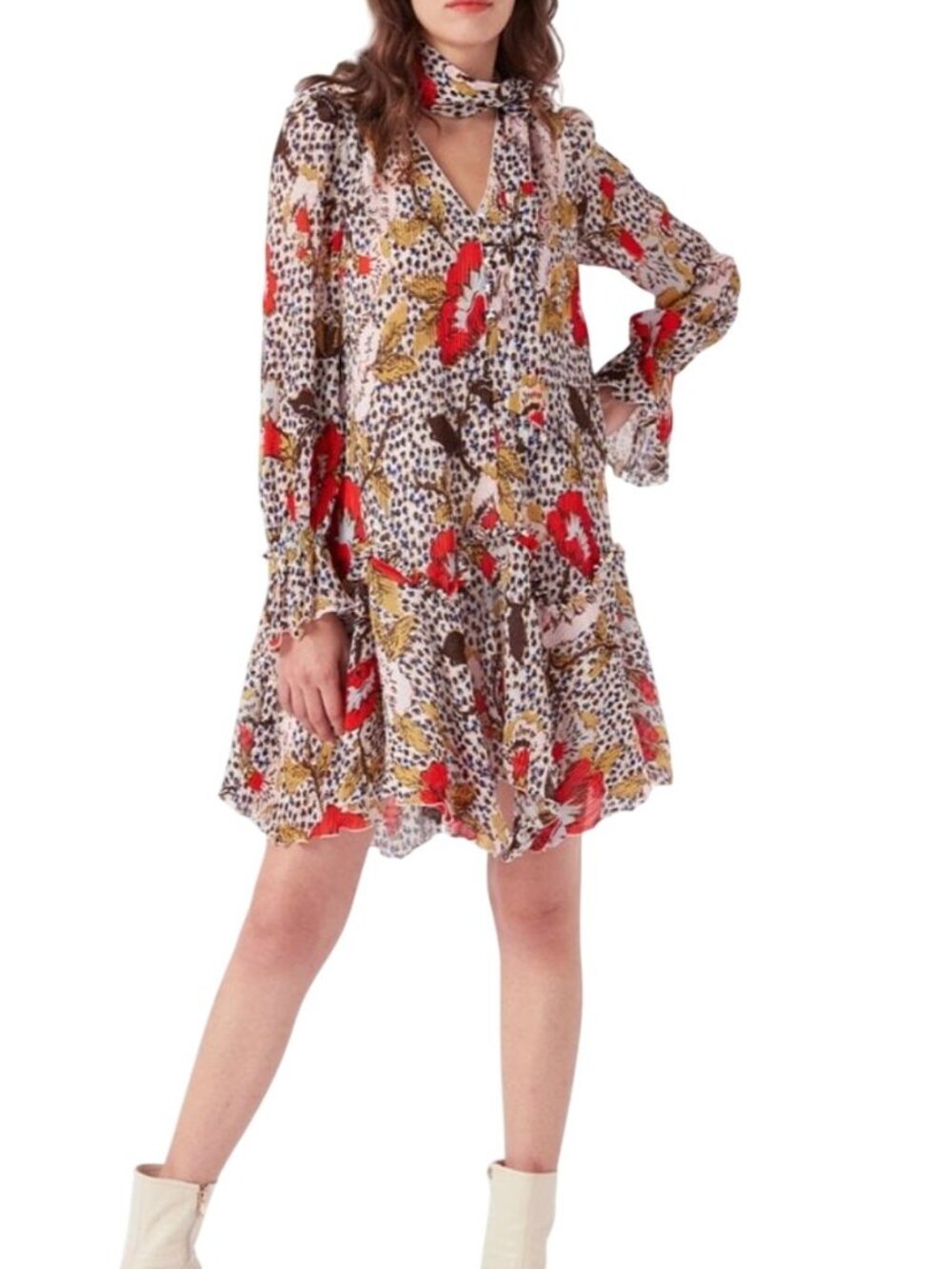Diane von Furstenberg floral-print plissé-chiffon mini dress NWT - Size 2